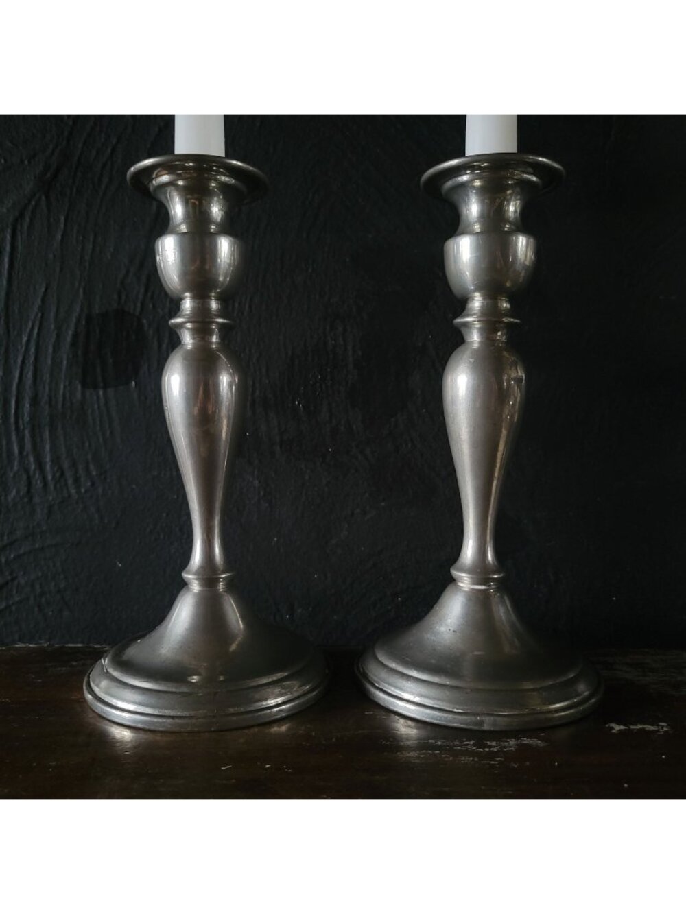 Pair Of Vintage Birmingham Pewter Collection 8" Candlesticks With GD Monogram